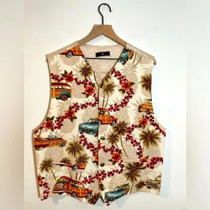 Vintage JMI Silk 5 Button Hawaiian Vest, Size XL Made in USA Faux Pockets